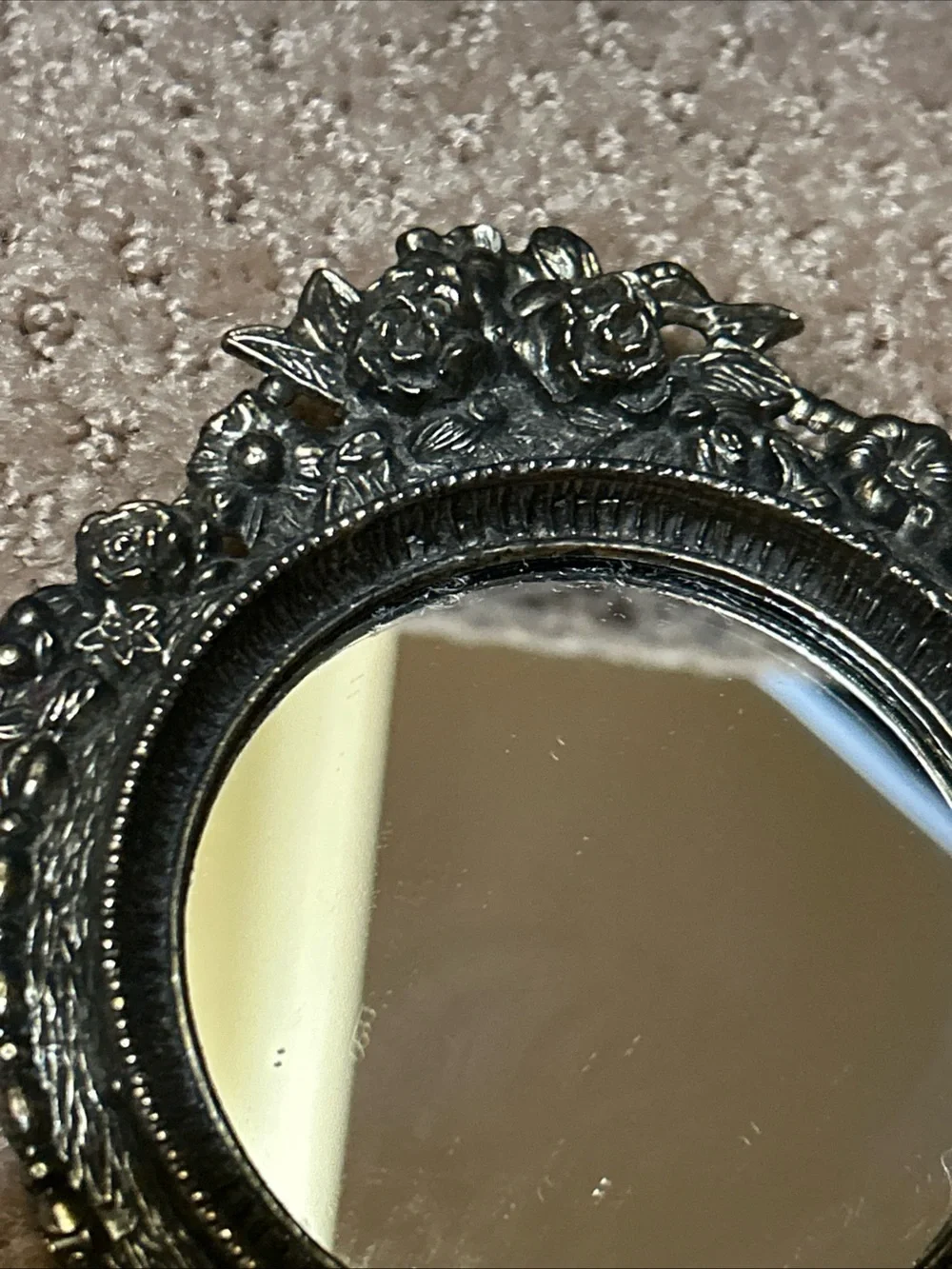 Vintage Round  Victorian E.A. RIBA Co Brass Filigree Wall Mirror NY Orig. Label